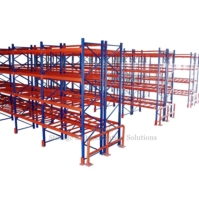 Caja de cartón Sistema de estanterías de paletas estándar de almacenamiento Marco vertical azul